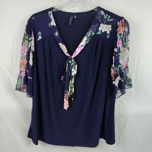 Navy Floral Sleeve Women's Blouse